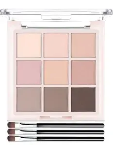 9 Colors Nude Eyeshadow Palette, Matte Beige Light Brown Eye Shadow Makeup Kit Blendable Highly Pigmented Natural Everyday Eye Looks Neutral Eyeshadow Palette With Brush Travel-Friendly