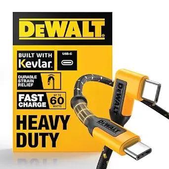 Dewalt Heavy Duty Right Angle Usb C Cable, 60w Usbc Cable 90 Degree, 4ft