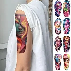 8 Sheets Neon Cyberpunk Girl Sunglasses Arm Temporary Tattoos