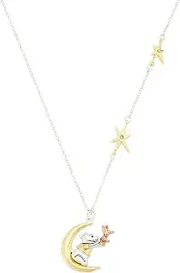 Disney Winnie The Pooh Tri-Tone Crystal Moon Pendant Necklace Silver