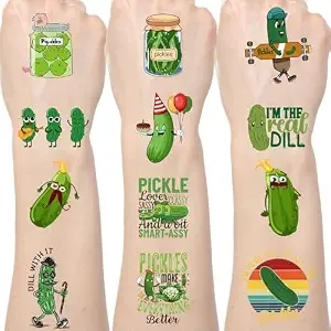 Pickle Temporary Tattoos Stickers - 200+ Pickle Party Decorations Favors Supplies, Funny Dill Temporary Tattoo Stickers Gifts, Dill Cucumber Fruit Birthday Decor Prizes