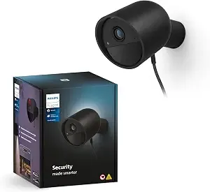 Philips Hue Secure Wired Smart Home Security Camera, Black, 1 Pack, 1080p Hd, Night Vision Camera, Motion Detection Home Security System, Two-Way Talk, Indoor/Outdoor, Weatherproof, Works With Hue App
