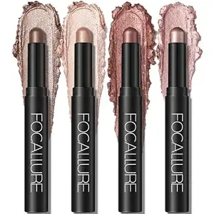 Focallure 4pcs Cream Eyeshadow Stick Set, Matte & Shimmer Eyeshadow Pencil, Waterproof Crease-Proof Long Lasting Smudge-Proof Eye Makeup Highlighter Crayon For Beginners Daily Makeup,Gilded Rose