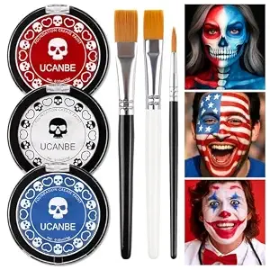 Us Flag Red White Blue Joker Face Body Paint With Brushes For Halloween & 4th Of July Usa Independence Day America’S Patriotic Parades, Face Painting Kit For Adults Devil Dress-Up Costume Cosplay