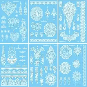 White Lace Tattoo Stickers Wedding Temporary Tattoo Stickers Flower Lace Tattoo Sticker White Love Floral Tattoo Decal Design Self-Adhesive Arm Body Art Accessories For Girl Woman 6sheets