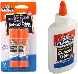 Elmer'S Bundle Washable Liquid School Glue, White, Dries Clear, 4 Fl Oz Plus Disappearing Purple Elmer'S School Glue Stick, 7g, 2pk