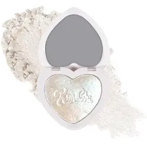 Kimchichic Beauty Pearl Gone Wild Highlighter Makeup, Heart-Shaped Compact - Highly Pigmented Shimmer Highlighter Powder For Face & Body With Mirror, Iridescent Glow, Cruelty Free, Hope Blue Iridescent