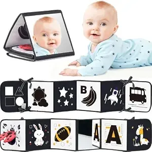 Infinno High Contrast Baby Book, Black And White, Tummy Time Mirror Toy