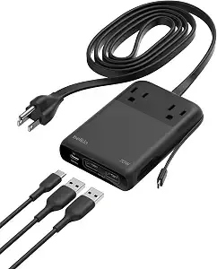 Belkin Charging Station Power Strip Dual Usb-C Charger 2 Ac 2 Usb-A 70w Gan