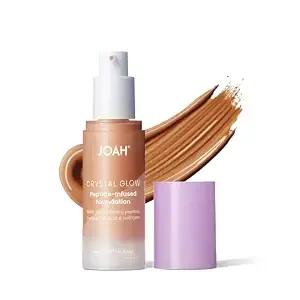 Joah Crystal Glow Peptide-Infused Foundation, 2-In-1 Multitasking Korean Makeup With Blurring Face Primer, Luminizer, Hydration & Skin Defense For A Flawless Finish, 1.01 Oz, Tan Neutral