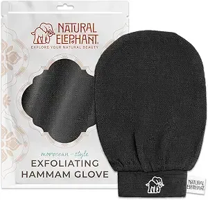 Natural Elephant Exfoliating Hammam Glove - Authentic Moroccan Kessa Body Scrub Mitt For Spa-Quality Skin Renewal - Pure Black Single