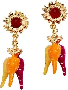 Alex And Ani Sunflower & Rainbow Carrot Drop Earrings, Brass Shiny Gold