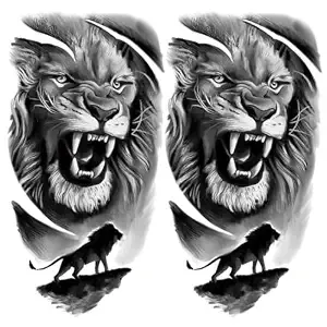 2 Sheets Roaring Black Lion Mountain Arm Temporary Tattoos For Men