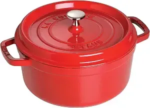 Staub Cast Iron Dutch Oven 5.5-Qt Round Cocotte, Made In France, Serves 5-6, Cherry