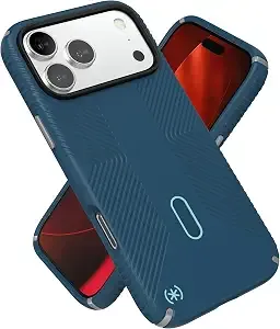 Speck presidio2 Grip For Iphone 17 And 18 Pro Max Case, Clicklock Interlock, Slim Protective Case, Deep Sea/Silver Metallic/Spell Blue