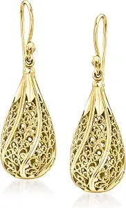 Ross-Simons 14kt Yellow Gold-Plated Filigree Teardrop Earrings