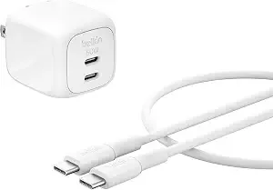 Belkin 50w Dual Gan Usb C Charger Block, Usb C To C Cable Included