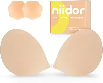 Niidor Adhesive Bra Strapless Ultra Sticky Invisible Push Up Silicone Bra Multiple Colors Sizes Reusable For Backless Dress