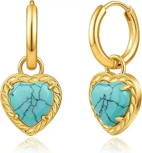 Cicy Bell 18k Gold Plated Heart Gemstone Huggies Dangle Earrings For Women
