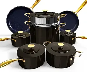 Nuwave Lux Le 13pc Ceramic Cookware Set With Elegant Gold Handle, Pfas Free