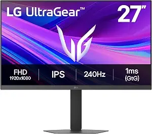 Lg 27g440a-B 27-Inch Ultragear Full Hd (1920 X 1080) Ips Gaming Monitor, 240hz, 1ms, G-Sync Compatible, Freesync Premium, Hdmi 2.1, Displayport, Tilt/Height/Swivel/Pivot Adjustable Stand, Black