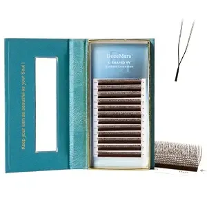 Decemars U Eyelash Extensions Supplies 2d Y Shaped Russian Volume Easy Fans Natural Soft Crisscross Handwoven False Eye Lashes Mesh Wispy Clusters Brown-0.07mm-C-8mm