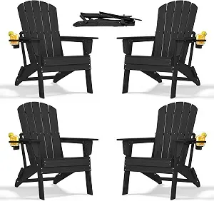 Nevilywood Adirondack Chair Set Of 4, Hdpe Folding Outdoor Chair, Black