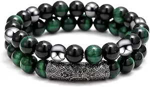 2pcs Triple Protection Bracelet,Natural Tigers Eye Black Obsidian And Hematite 8 Mm Beads Bracelet For Men Women Gift, Healing Crystal Bracelet Bring Luck And Prosperity And Happiness