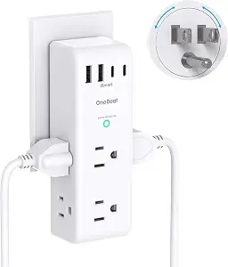 Surge Protector Outlet Extender With Rotating Plug, Multi Plug Wall Outlet