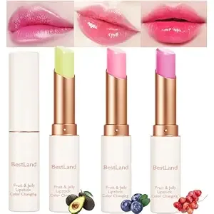 3 Pcs/Set Avocado, Grape & Blueberry Jelly Lipstick Set, Color Changing Lip And Cheek Stain - Ph-Activated Temperature Reactive Moisturizing Lipstick For Dry & Mature Lips, Hydrating Long-Lasting Lip