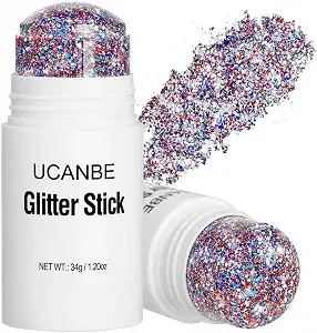 Ucanbe Red White Blue Body Glitter Stick For Fourth Of July Singer Concerts Music Festivals, Face Glitter Makeup For Face Body Hair Eyes & Lips, Chunky Glitter For Women 1.2oz