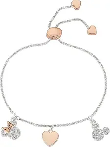 Disney Minnie & Mickey Rose Gold Two-Tone Crystal Heart Bolo Bracelet