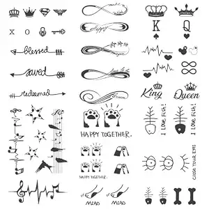 6 Sheets Semi Permanent Arm Temporary Tattoo Stickers Lasts 1-2 Weeks, Infinite Symbol Crown Arrow Spade Cat Music Eye Bone Heartbeat, Realistic Appearance Natural Fading
