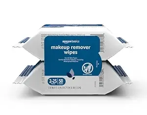 Amazon Basics Makeup Remover Wipes, Gentle Cleansing, Dermatologist Tested, Ph-Balanced, Alcohol-Free, Removes Waterproof Mascara, 25 Count, 2-Pack