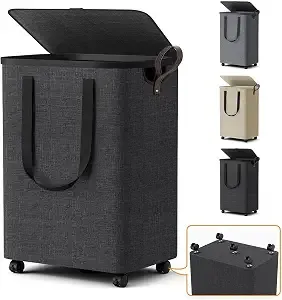 Laundry Basket With 5 Wheels, Rolling Laundry Hamper, 75l, Deep Gray