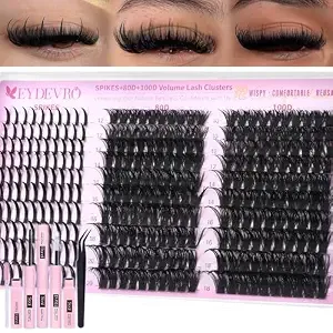 Eydevro Lash Clusters With Spikes Wispy Eyelash Clusters Kit 12-20mm Spikes Lash Clusters 10-18mm 80d 100d Volume Cluster Eyelash Extensions Cluster Lashes Kit Individual Lashes Lash Bond And Seal