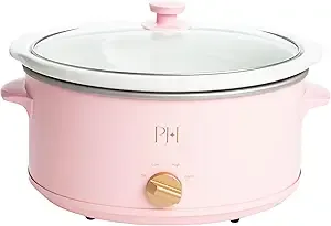 Paris Hilton 6-Quart Manual Slow Cooker, Naturally Nonstick Stoneware Ceramic Insert, Three Settings (Low, High, Warm), Dishwasher Safe Family Size Slow Cooker, Pink