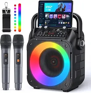 Cyy Karaoke Machine, Portable Bluetooth Speaker With 2 Wireless Microphones