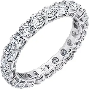 Amazon Essentials Platinum Or Gold Plated Sterling Silver All-Around Band Ring Set With Round Infinite Elements Cubic Zirconia