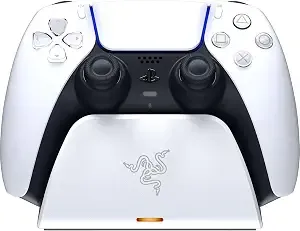 Razer Quick Charging Stand For Playstation 5: Quick Charge - Curved Cradle Design - Matches ps5 Dualsense Wireless Controller - One-Handed Navigation - Usb Powered - White (Controller Sold Separately)