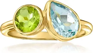 Ross-Simons 1.30 Carat Sky Blue Topaz And .60 Carat Peridot Toi Et Moi Ring In 18kt Gold Over Sterling