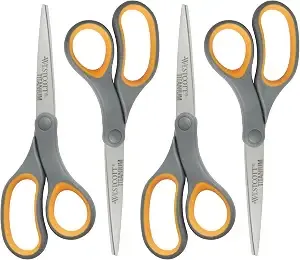 Westcott 8-Inch Titanium Bonded Straight Scissors, Soft Handle, Gray/Yellow, 4-Pack