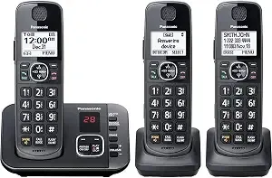 Panasonic Dect 6.0 Expandable System, Cordless Phones With Answering Machine And Call Blocking - 3 Cordless Phones 3 Handsets - Kx-tge633m (Metallic Black)