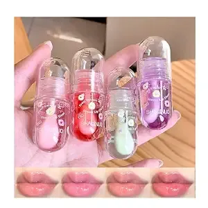 4 Pcs Lip Gloss Oil Set, Fruit Flavored Lip Gloss Set Cute Lip Jelly Hydrating Lip Make-Up For Women, Party Gift, Non-Toxic