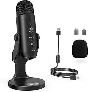 Zealsound Podcast Microphone For Pc, Noise Cancellation Usb Mic With Gain, Volume Adjustment & Mute Button, Monitoring & Echo, For Youtube, Tiktok, Podcasting, Streaming, Iphone, Ipad, Android, Mac