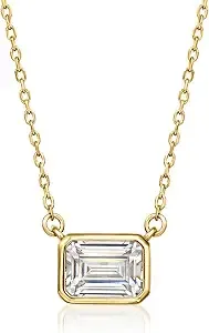 Ross-Simons 1.20 Carat Emerald-Cut Cz Necklace In 18kt Gold Over Sterling