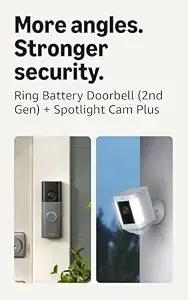 Ring Battery Doorbell (Newest Model), Speckled Gray With Ring Spotlight Cam Plus, Battery, White