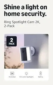 Ring Spotlight Cam 2k (Newest Model), Battery, Home Or Business Security, Wide-Angle Retinal 2k Video, 6x Enhanced Zoom, Motion-Activated Spotlights, 2-Pack, White