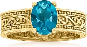 Ross-Simons 1.50 Carat London Blue Topaz Scrollwork Ring In 18kt Gold Over Sterling