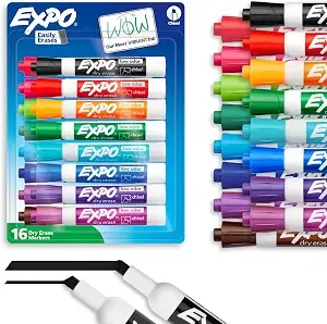 Expo Dry Erase Markers, Low Odor Ink, Assorted Colors, Chisel Tip, 16 Count - Whiteboard, Calendar, Organization, Back To School, Teacher Supplies